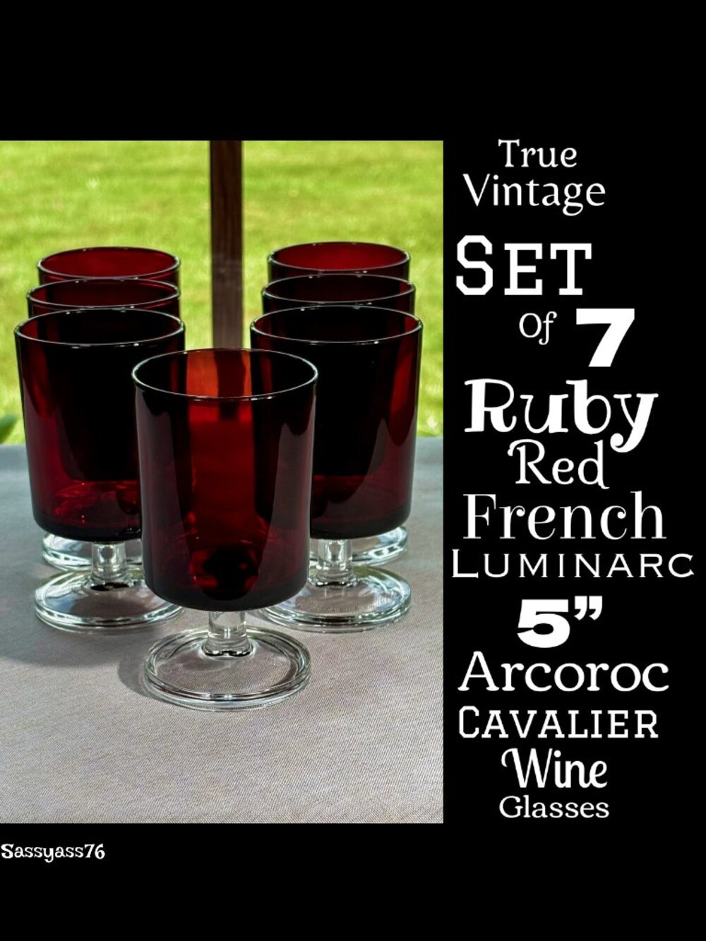 🆕VTG▪️LUMINARC ARCOROC▪️MCM Set of 7 CAVALIER 5" French Ruby Red Wine Glasses